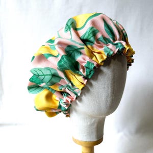 Luxury Shower Cap Flower Print, Lemon Print, Palm Tree, Hair Treatment, Soft Comfortable Outer & Waterproof Inner Bathroom Gift image 5
