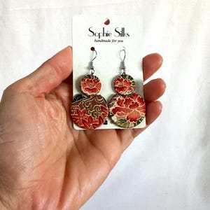 Kimono Earrings, Stack Dangling Earrings, Japanese Kimono, Circle Shape Earrings, Mother Day Gift, For Her, Unique Earrings, Christmas Gift