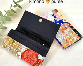 着物生地の財布：リサイクルされた日本のシルクを使用したカード＆現金用財布