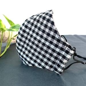 Handwoven Gingham Cotton Face Mask: Adjustable Ear Loops, 3-Layer