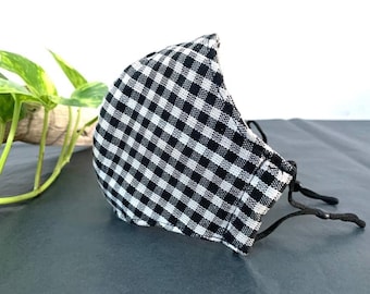 Gingham Cotton Face Mask, Checkered Face Mask, Handwoven Cotton, Adjustable Ear loops, 3 Layers Face Mask, Adult Face Mask, Unisex Face Mask