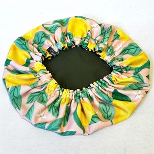 Luxury Shower Cap Flower Print, Lemon Print, Palm Tree, Hair Treatment, Soft Comfortable Outer & Waterproof Inner Bathroom Gift image 7