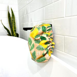 Luxury Shower Cap Flower Print, Lemon Print, Palm Tree, Hair Treatment, Soft Comfortable Outer & Waterproof Inner Bathroom Gift image 1