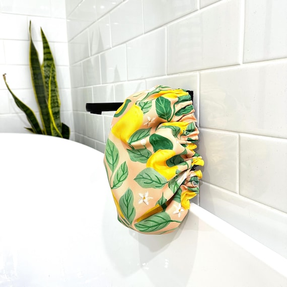 Luxury Shower Cap Flower Print, Lemon Print,  Palm Tree, Hair Treatment, Soft Comfortable Outer & Waterproof Inner Bathroom Gift