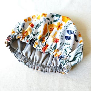 Luxury Shower Cap Flower Print, Lemon Print, Palm Tree, Hair Treatment, Soft Comfortable Outer & Waterproof Inner Bathroom Gift image 3