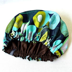 Luxury Shower Cap Flower Print, Lemon Print, Palm Tree, Hair Treatment, Soft Comfortable Outer & Waterproof Inner Bathroom Gift Kiwi Fruit Print