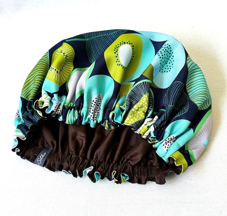 Luxury Shower Cap Flower Print, Lemon Print, Palm Tree, Hair Treatment, Soft Comfortable Outer & Waterproof Inner Bathroom Gift Kiwi Fruit Print