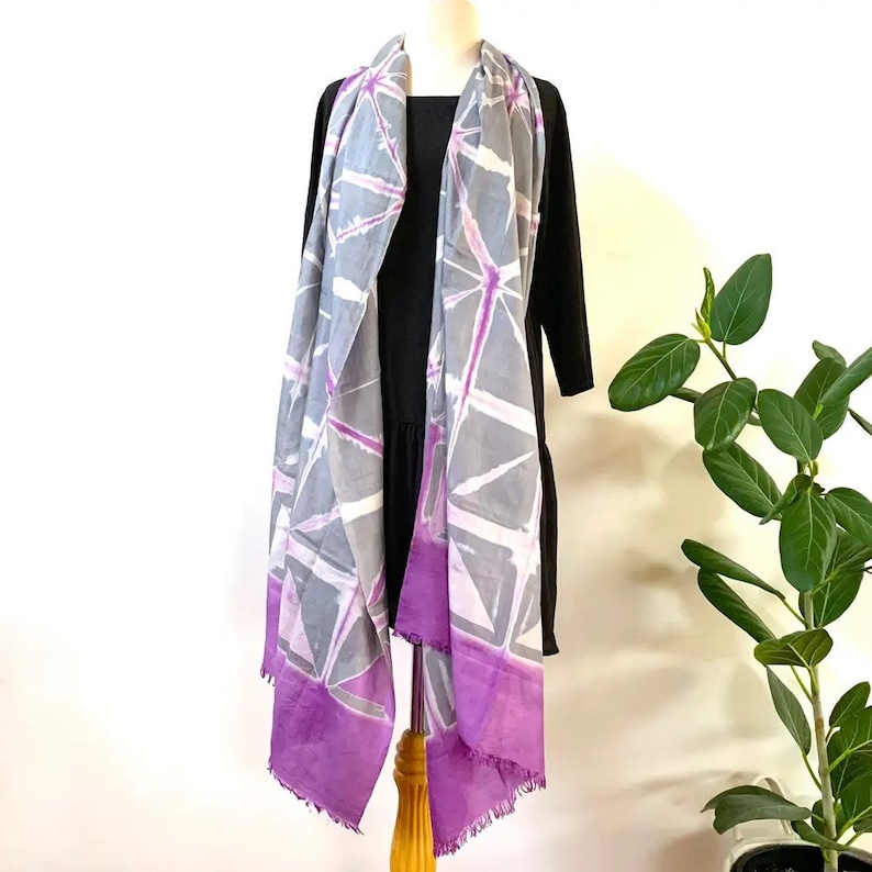 Silk Scarf, Silk Shawl, Large Scarf, Silk Shibori Scarf, Hand Dyed Silk, Handcraft Silk, Luxury Gift, For Mun, Gift For Her, Christmas Gift image 9