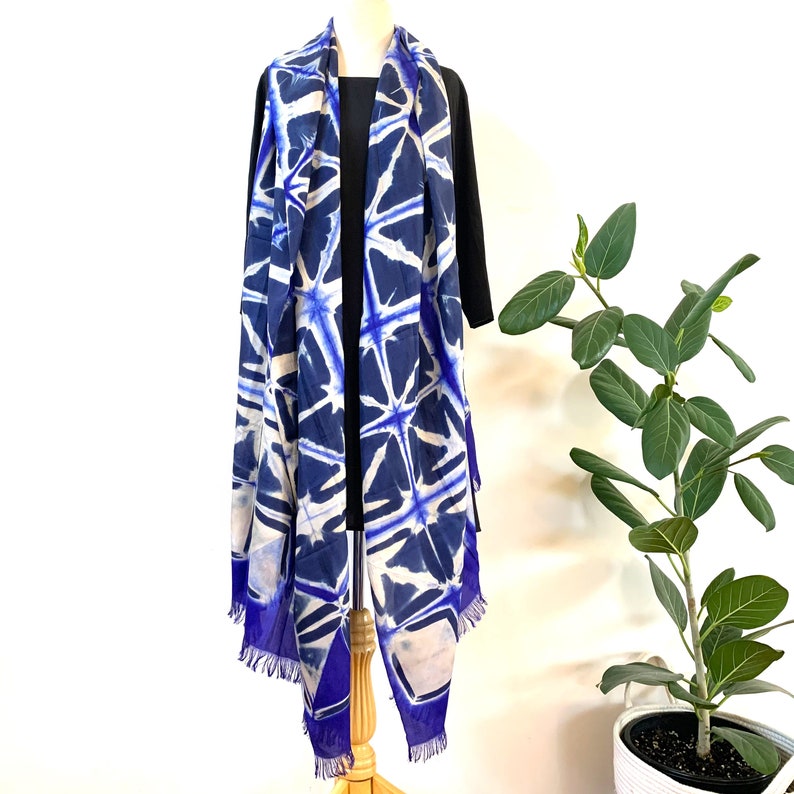 Silk Scarf, Silk Shawl, Large Scarf, Silk Shibori Scarf, Hand Dyed Silk, Handcraft Silk, Luxury Gift, For Mun, Gift For Her, Christmas Gift image 1