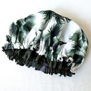 Luxury Shower Cap Flower Print, Lemon Print, Palm Tree, Hair Treatment, Soft Comfortable Outer & Waterproof Inner Bathroom Gift Palm Tree Print
