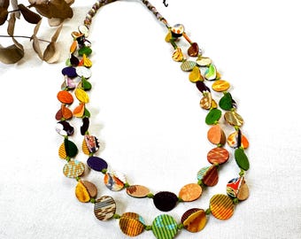 Japanese Kimono Necklace, Unique Textile Necklace, Recycled Japanese Kimono, Artisan Made Necklace, Lightweight,  Everyday Necklace, For Her