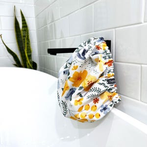 Luxury Shower Cap Flower Print, Lemon Print, Palm Tree, Hair Treatment, Soft Comfortable Outer & Waterproof Inner Bathroom Gift Wild Meadow Print