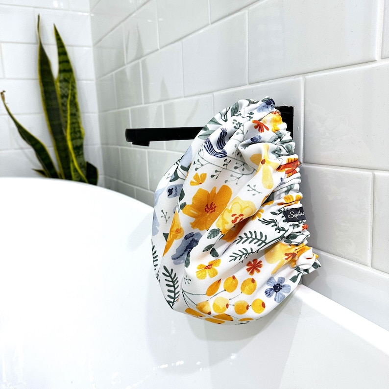 Luxury Shower Cap Flower Print, Lemon Print, Palm Tree, Hair Treatment, Soft Comfortable Outer & Waterproof Inner Bathroom Gift Wild Meadow Print
