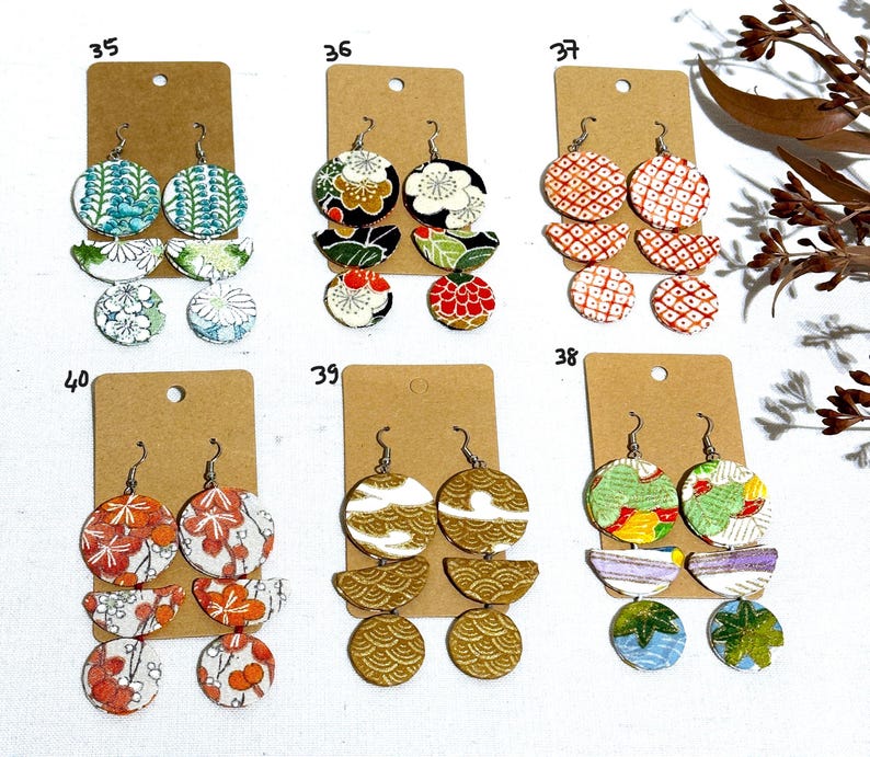 Kimono Fabric Earrings: Triple Dangle Statement Earrings image 2
