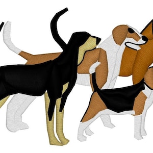 May include: An illustration of four dog breeds in a standing pose. The dogs are in black, brown, white, and tan. The image is a digital drawing with a clean, simple style, suitable for pet-themed designs. The dogs are in various poses.
