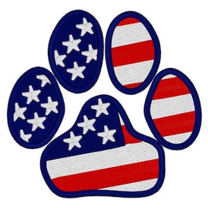 American Flag Dog Paw Embroidery File