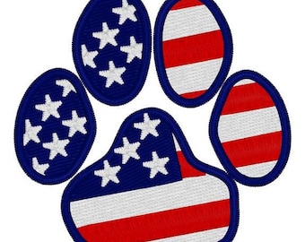 American Flag Dog Paw Embroidery File