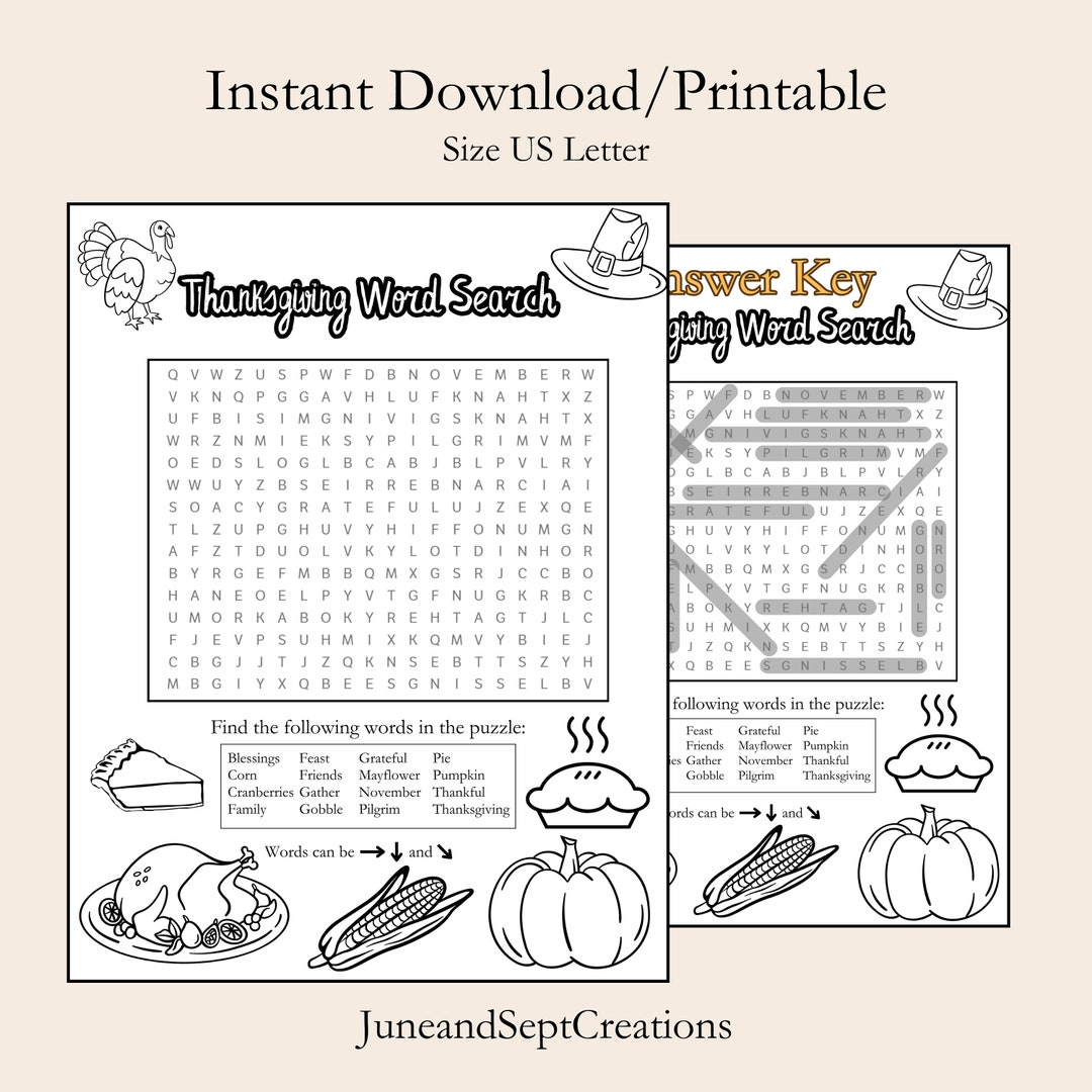 Thanksgiving Word Search Printable Instant Download - Etsy