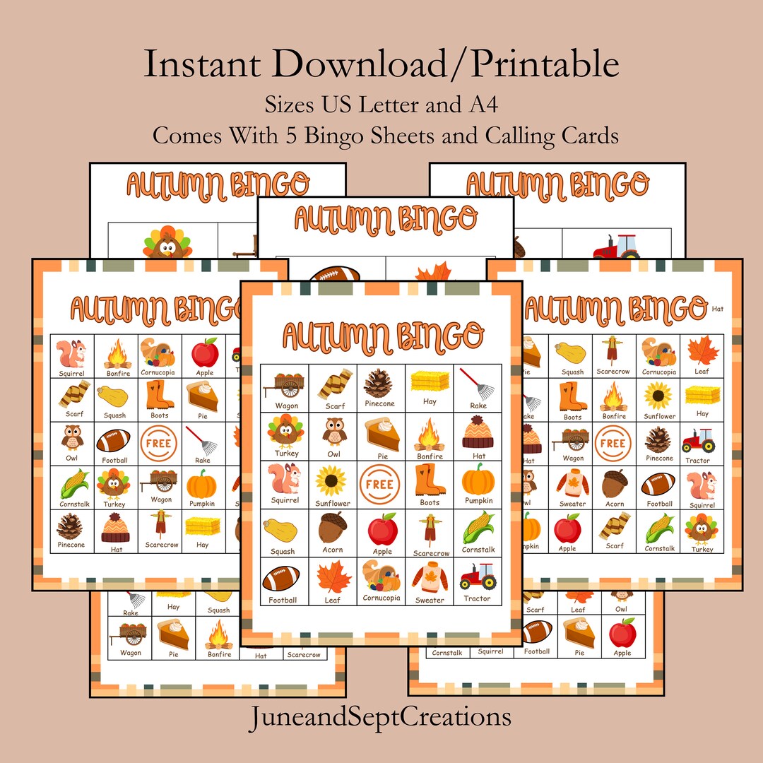 Autumn Bingo Game Printable Instant Download - Etsy