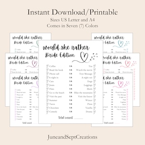 Bridal Shower Games, Would She Rather, Instant Download