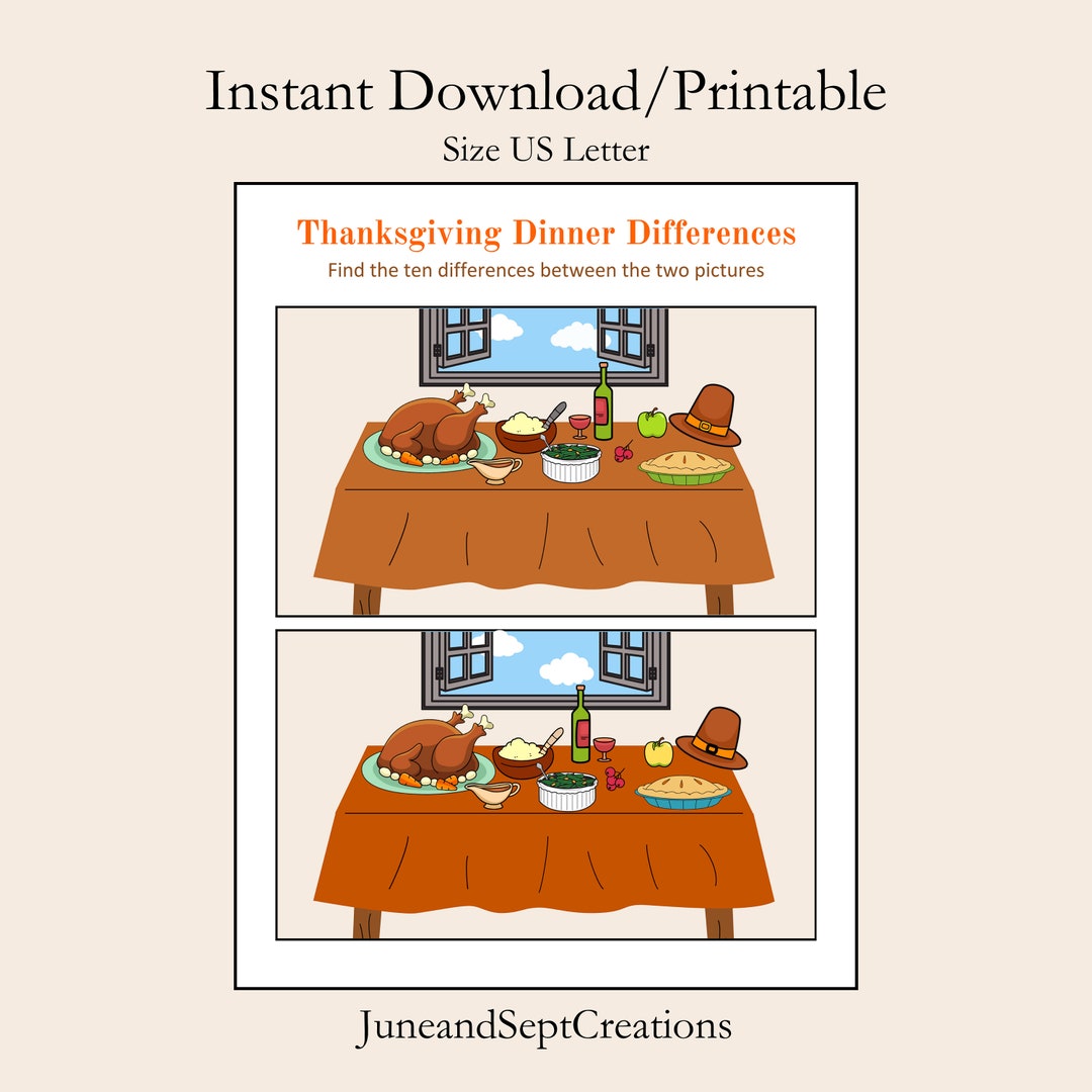 Thanksgiving Find the Differences Game Printable Fun for All Ages - Etsy