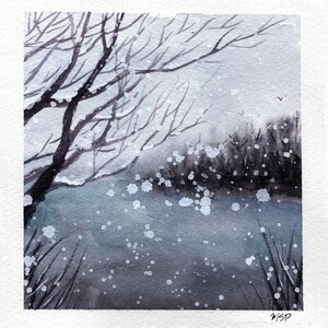Winter Snowy Watercolor Print