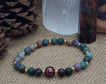 Indian Agate and Gold Plated Beaded Bracelet