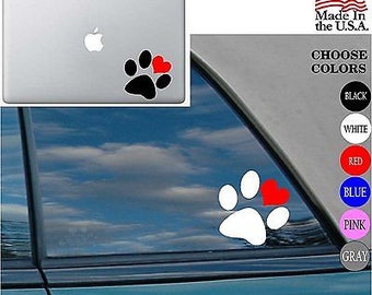 Animal PAW RED HEART Dog Cat love Pet Vinyl Decal Sticker for Car Window Laptop