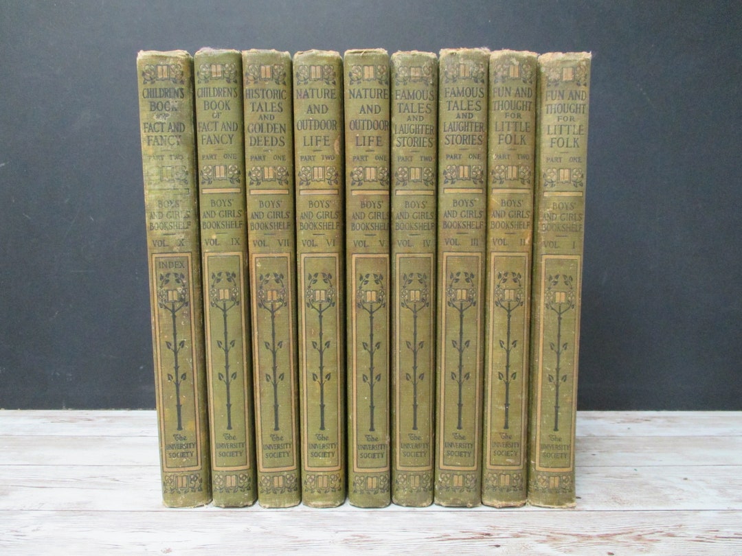 Boys and Girls Bookshelf Set of 9 Vintage Green Books Etsy