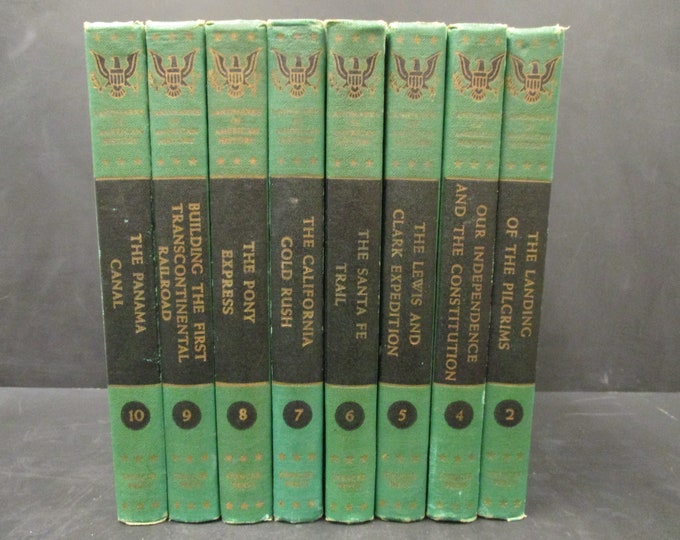 Landmarks of American History Book Set, Set of Eight Green Hardcover Books, Missing Book 1 and 3