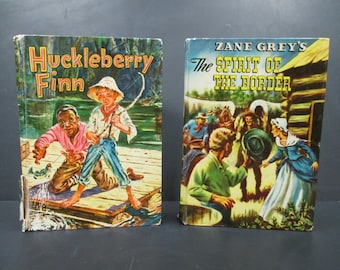 Huckleberry Finn and Spirit of the Border Vintage Hardcover Books