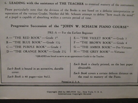 John W Schaum Piano Course F The Brown Book Illustrated By Helen Frank Vintage Sheet Music - 