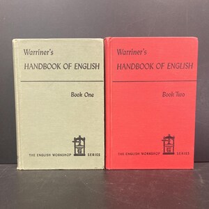 May include: Two hardcover books titled "Warriner's Handbook of English." Book One is light green, and Book Two is red. Both books have the text "The English Workshop Series" at the bottom.