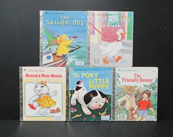 Little Golden Book Set, Collection of 5 Animal Themed Vintage Readers, SecondMouseFinds