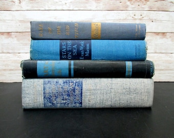 Blue Hardcover Vintage Decor Book Set, Collection of Four Decorative Blue Books, SecondMouseFinds