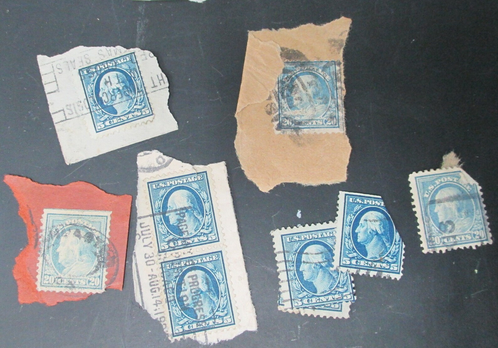 Washington 5 Cent Stamps, Vintage Stamp Collection, Blue 5 Cent Postage