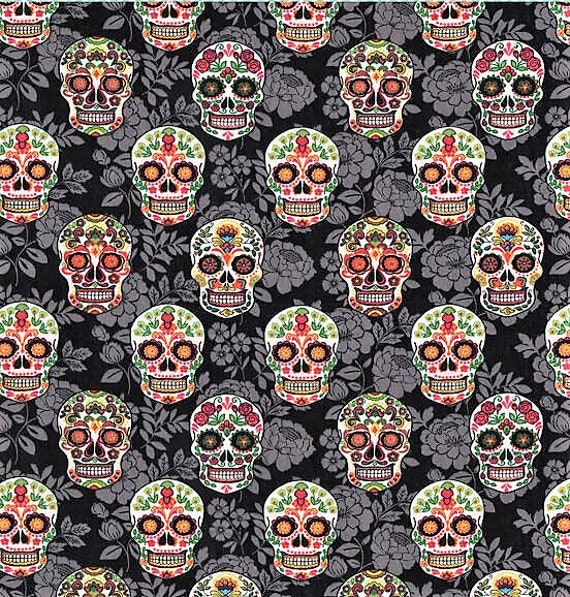 Sugar Skull Cotton Fabric by the Yard Etsy