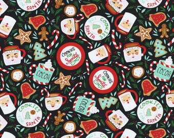 Christmas Treats Cotton Fabric, Santa Claus, Cookies for Santa - By The Yard