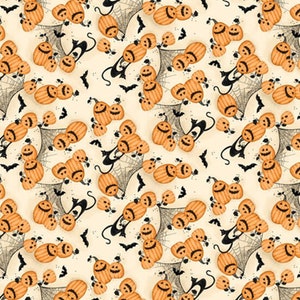 Halloween Black Cats And Pumpkins Cotton Fabric- By The Yard