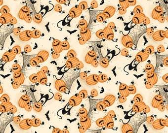 Halloween Black Cats And Pumpkins Cotton Fabric- By The Yard
