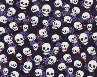 Halloween Skulls and Web Cotton Fabric- By The Yard