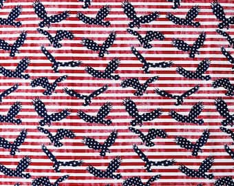 Patriotic Eagles and Stripes Cotton Fabric, Fourth of July