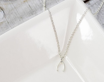 Wishbone - Silver Finish - Charm Necklace - Make a wish and your dreams will come true - friendship gift