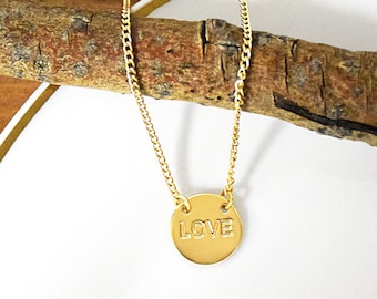 Collier disque rond en or LOVE - Aujourd'hui je choisis l'amour