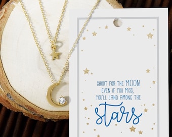 Star and moon double chain Shoot For The Moon layered Necklace