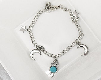 bracelet à breloques hibou Love Who You Are Bracelet breloque hibou turquoise breloques étoile et lune