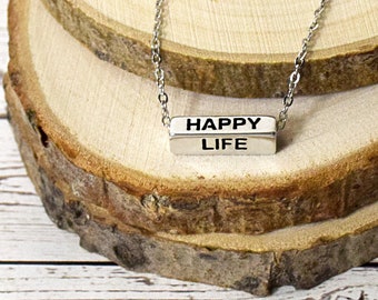 Happy Life Necklace bar necklace 3-dimensional rectangle necklace friendship gift