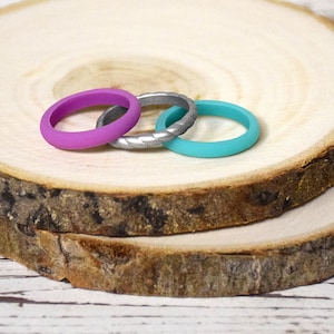 Stackable Silicone Ring Set - Blue Silver Purple