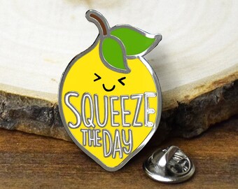 Time to Squeeze the Day Lemon Enamel Pin on Mini Card