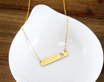 Utah Souvenir Bar Necklace - Gold Finish - Utah State shape cut into a think gold finish bar necklace